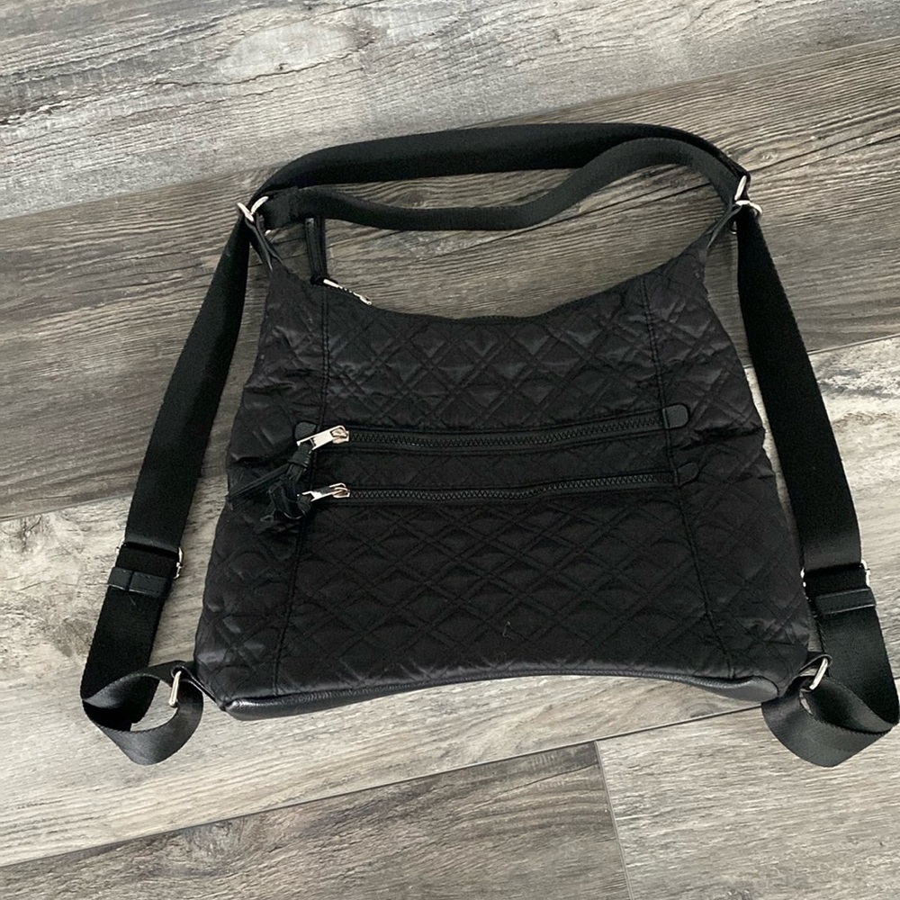 SONDRA ROBERTS SQUARED Convertible Shoulder Bag Backpack Quilted Black